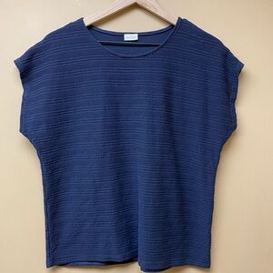 LASCANA Navy Blue Crinkle Textured Dolman Sleeve Short Sleeve Top EUC Casual